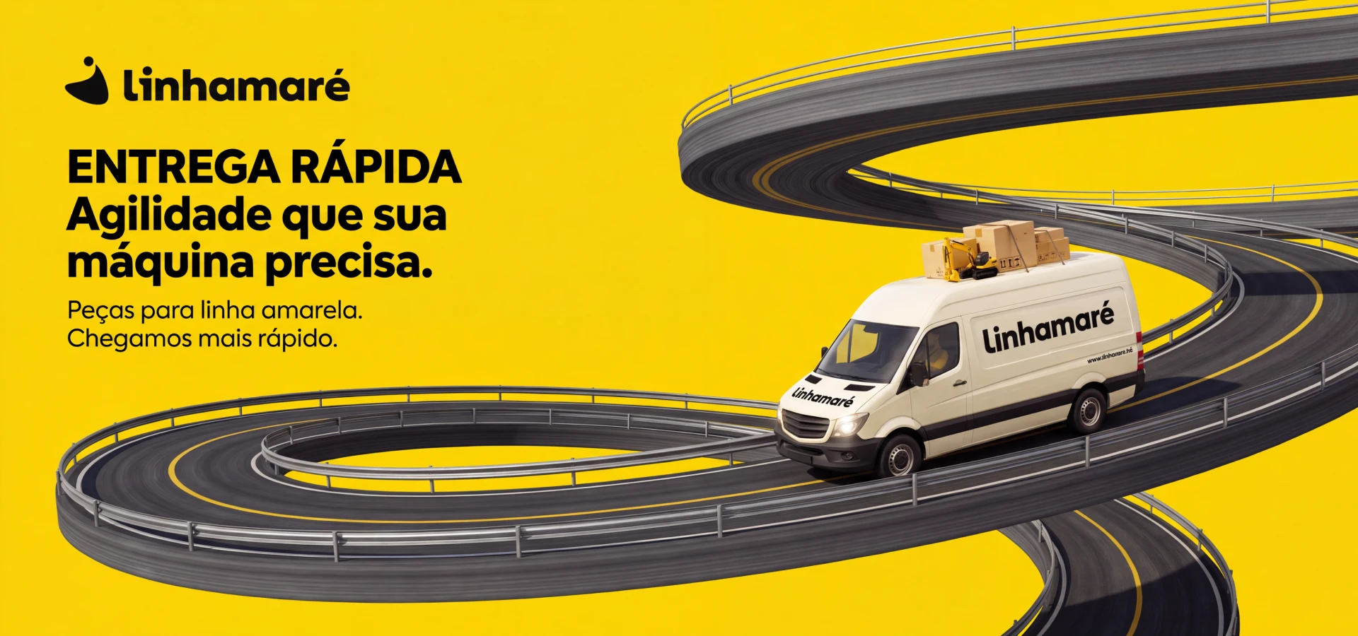 Banner LINHAMARÉ com destaque para entrega rápida e agilidade