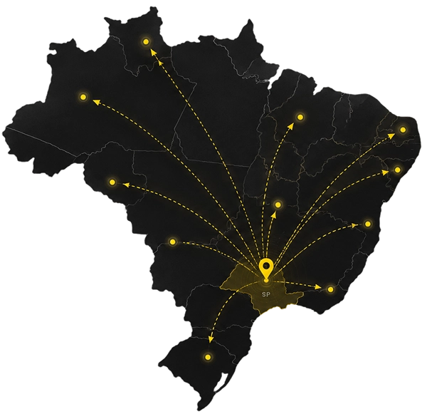 Mapa logístico ilustrando as rotas de distribuição da LINHAMARÉ para diferentes regiões do Brasil